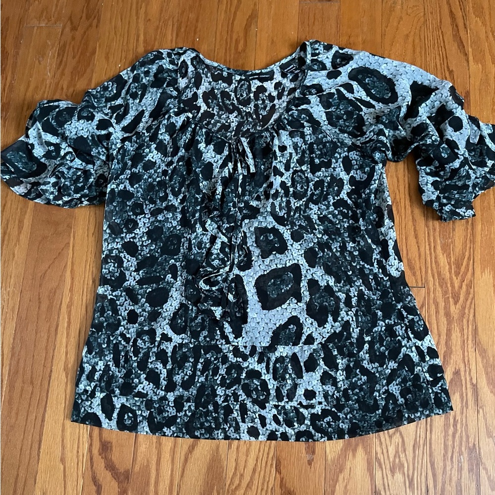 NWOT LOFT Animal Print Ruffle Blouse